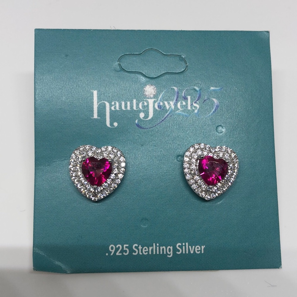 Ruby CZ heart shaped earrings